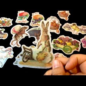 Retro Easter bunny stickers (15 pcs, washi paper)